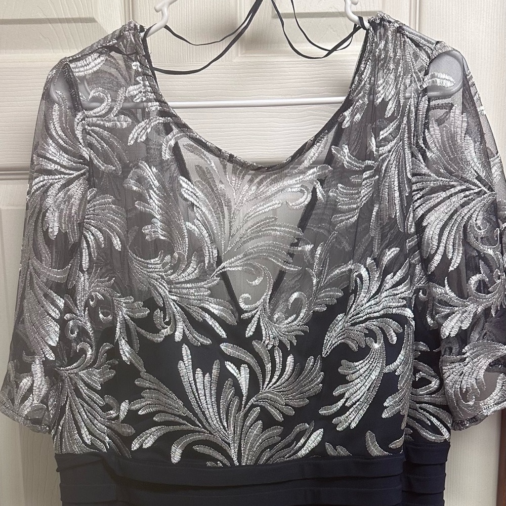Plus Size Cocktail Navy and Silver Blue Dress